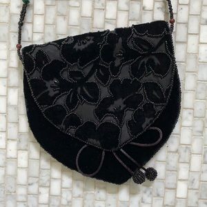 Vintage Black Velvet Small Beaded Bag